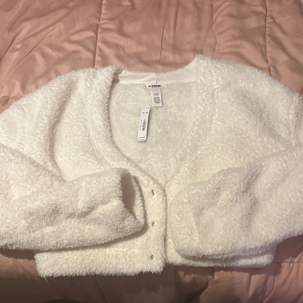 PINK Victoria's Secret White Fuzzy Sweater